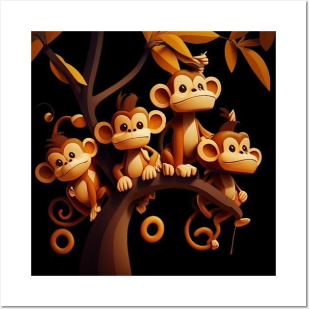 FOUR LITTLE MONKEYS IN A TREE Wall Art by Monkey4u